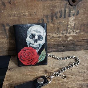 Day of the Dead Leather Wallet with belt chain
